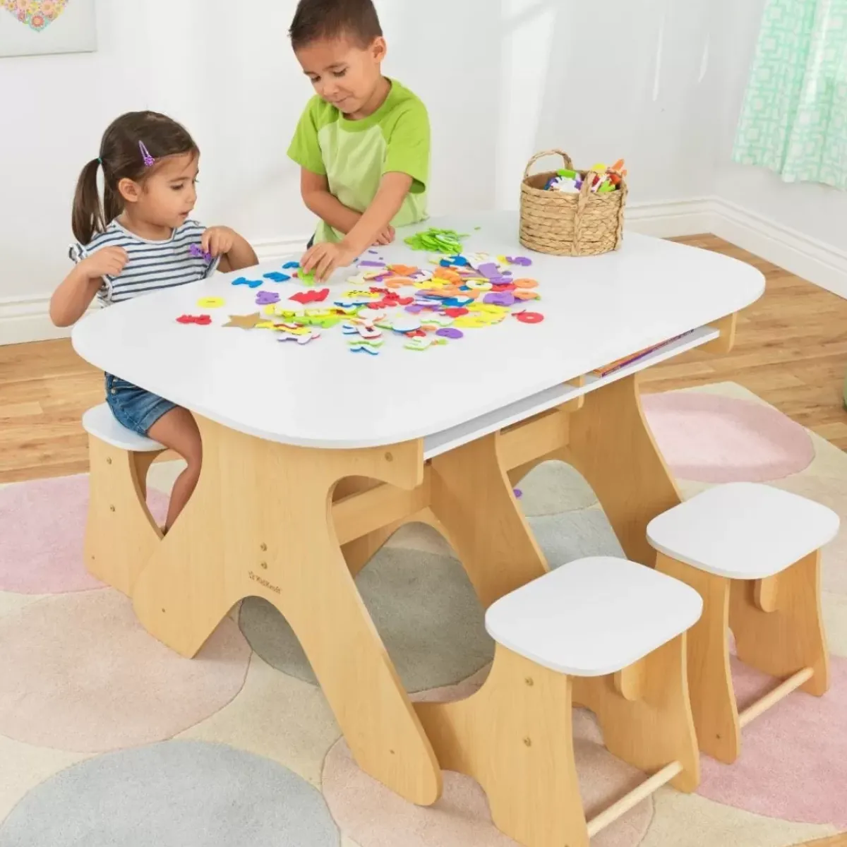 Bedroom^KidKraft Arches Expandable Table & Bench Set - White