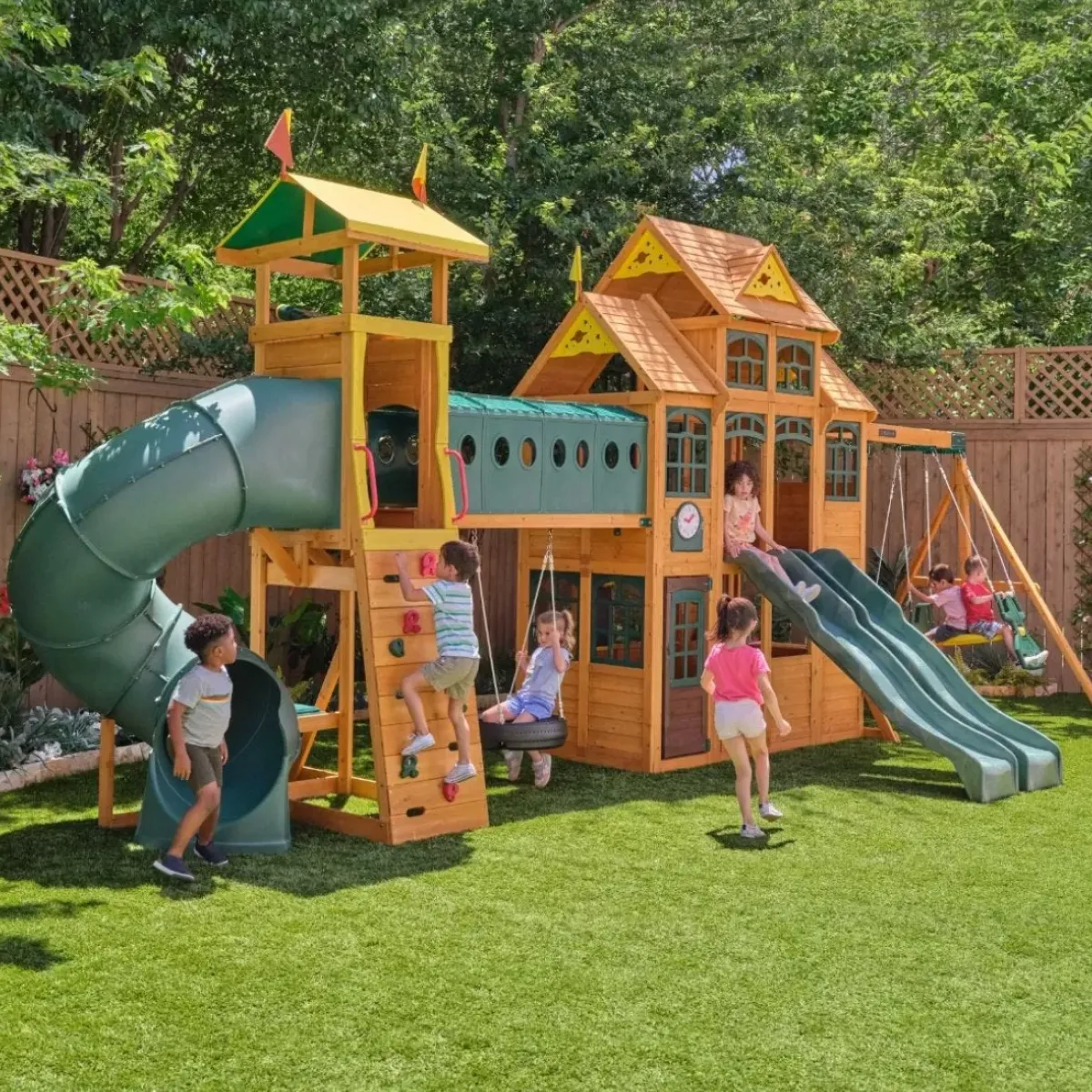 Swing Sets^KidKraft Bear Cave Lodge Swing Set / Playset