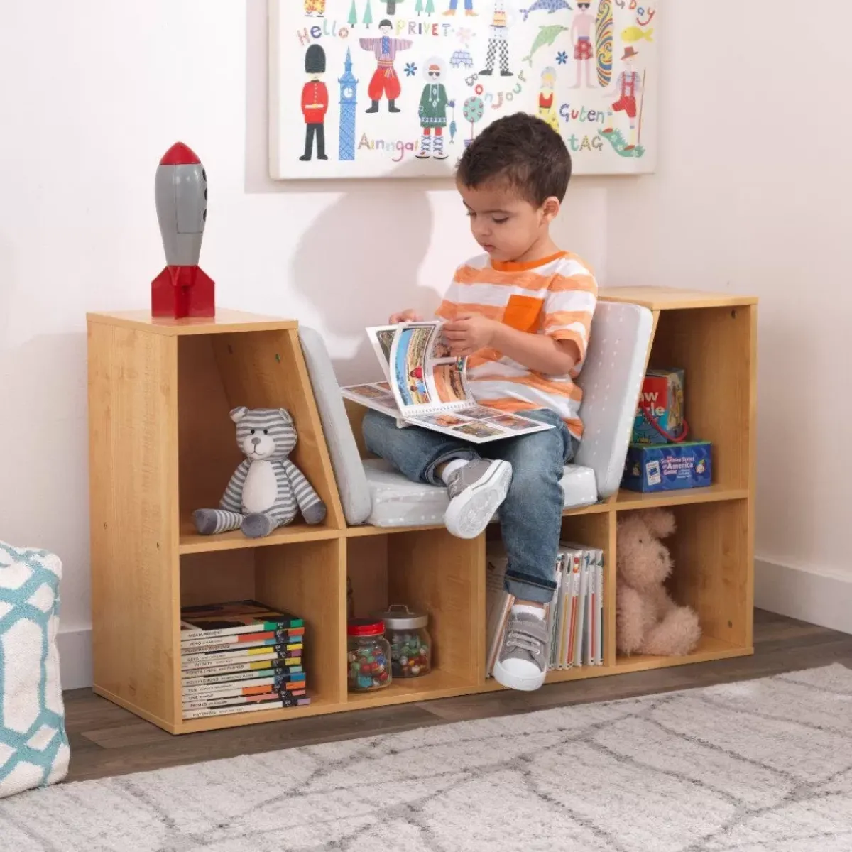 Bedroom^KidKraft Bookcase With Reading Nook - Natural