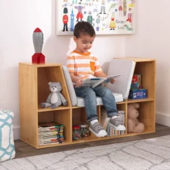 Bedroom^KidKraft Bookcase With Reading Nook - Natural