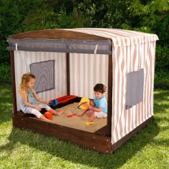 Sandboxes^KidKraft Cabana Sandbox With Beige & White Stripes