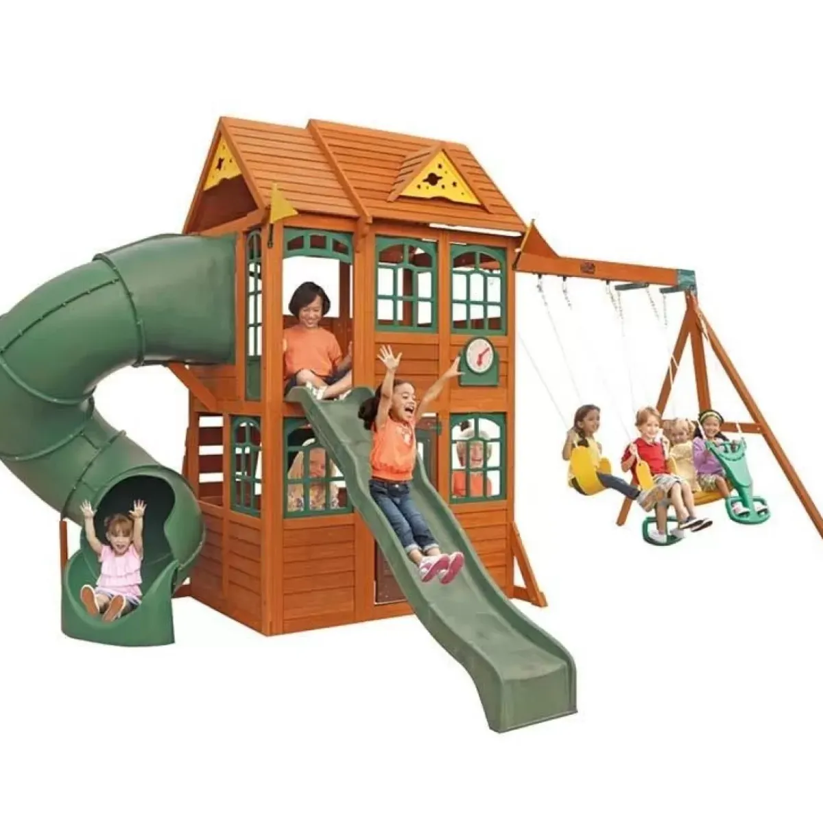 Swing Sets^KidKraft Charleston Lodge Wooden Swing Set / Playset
