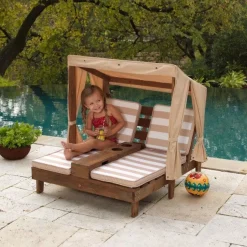 Outdoor Kids' Chairs^KidKraft Double Chaise Lounge With Cup Holders - Espresso & Oatmeal