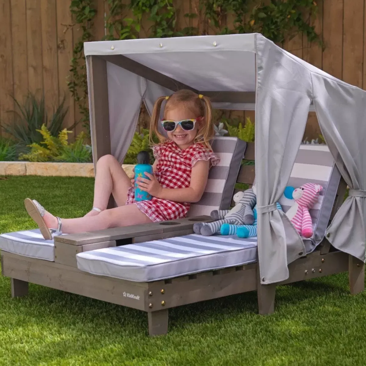 Outdoor Kids' Chairs^KidKraft Double Chaise Lounge With Cup Holders - Gray