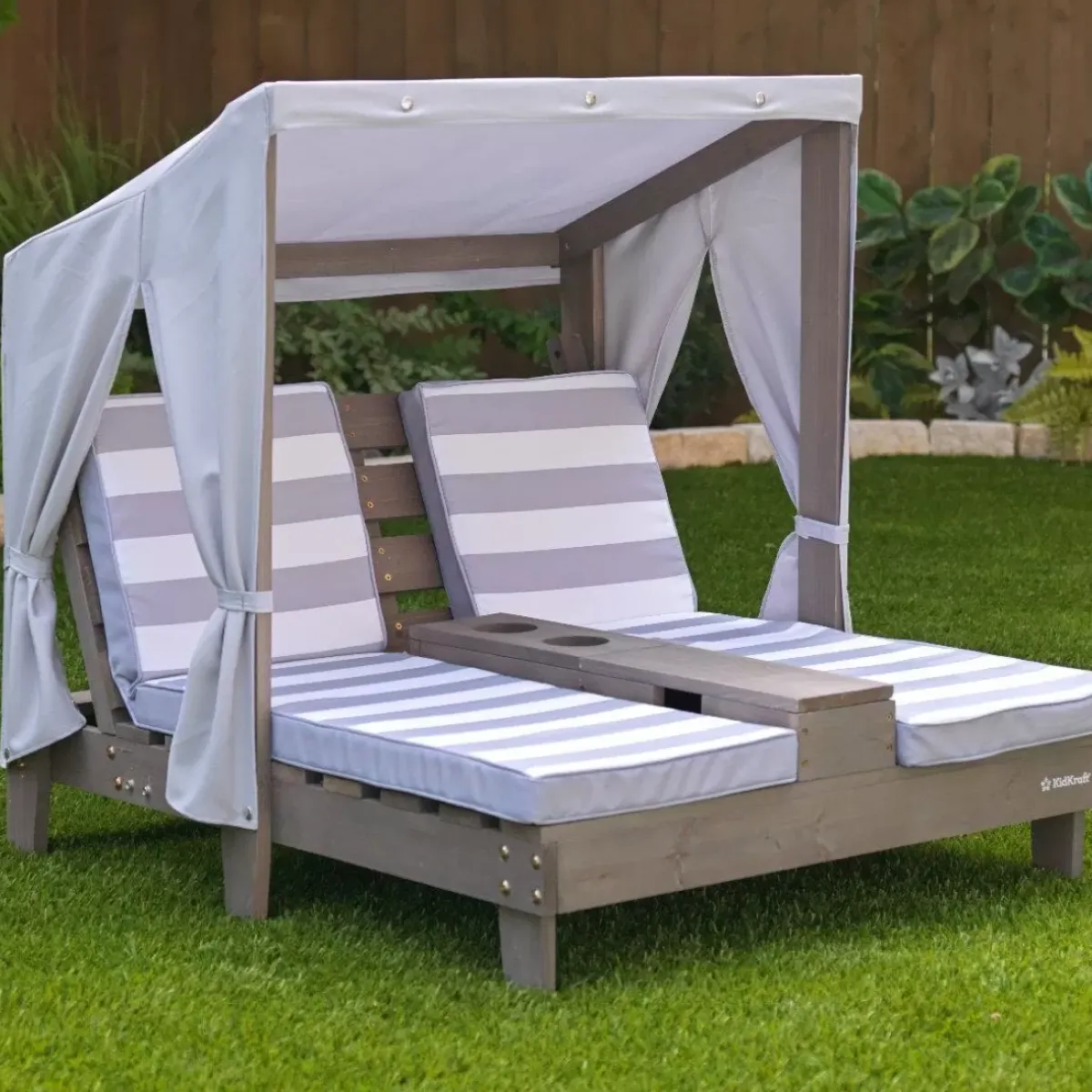 Outdoor Kids' Chairs^KidKraft Double Chaise Lounge With Cup Holders - Gray
