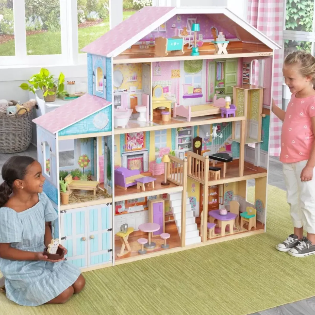 Dollhouses^KidKraft Grand View Mansion Dollhouse With Ez Kraft Assembly™