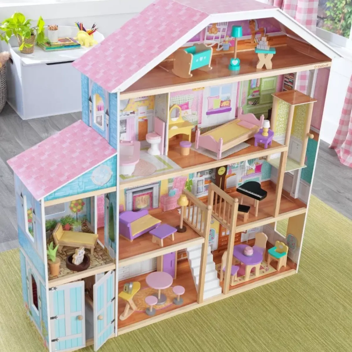 Dollhouses^KidKraft Grand View Mansion Dollhouse With Ez Kraft Assembly™