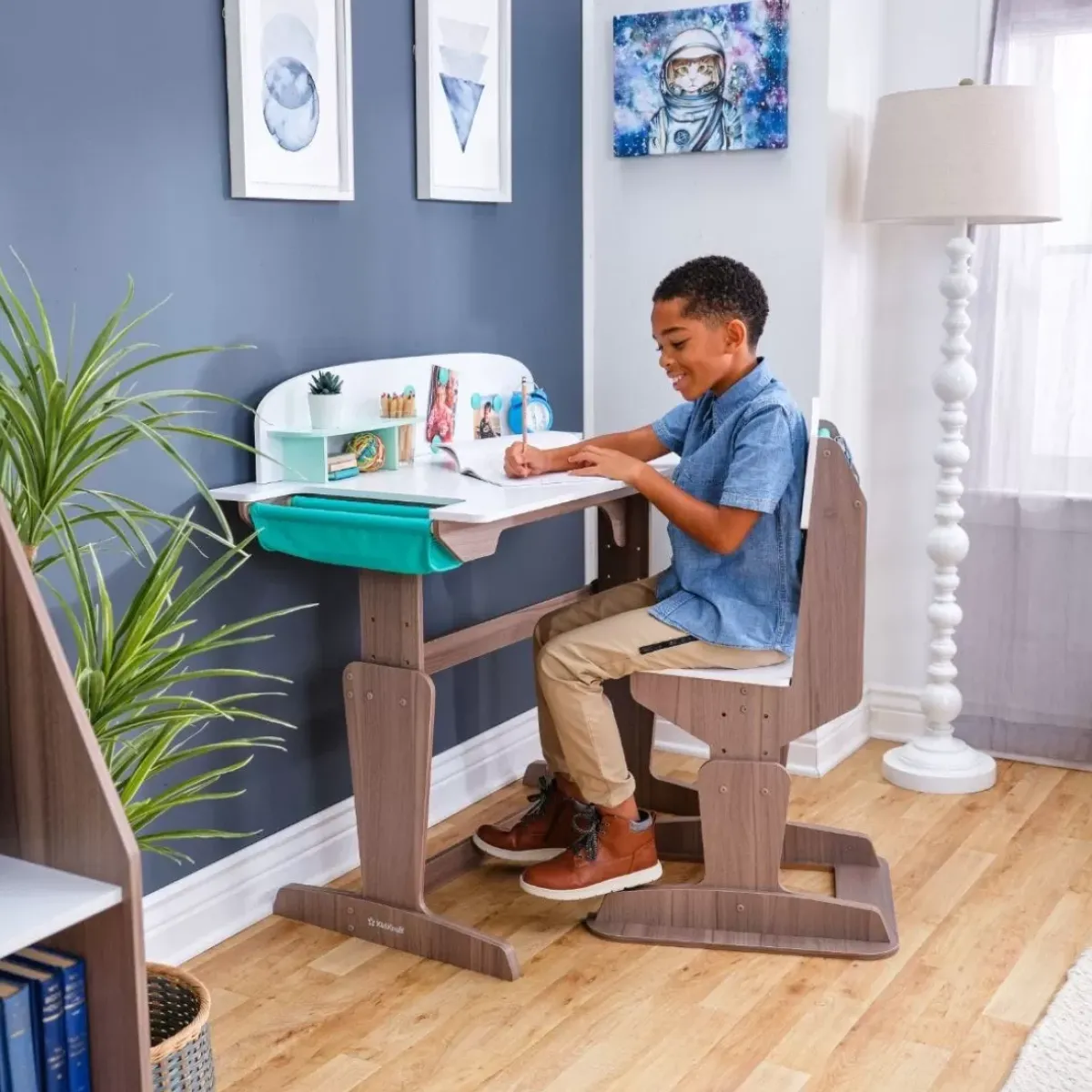 Bedroom^KidKraft Grow Together™ Pocket Adjustable Desk With Hutch And Chair - Gray Ash