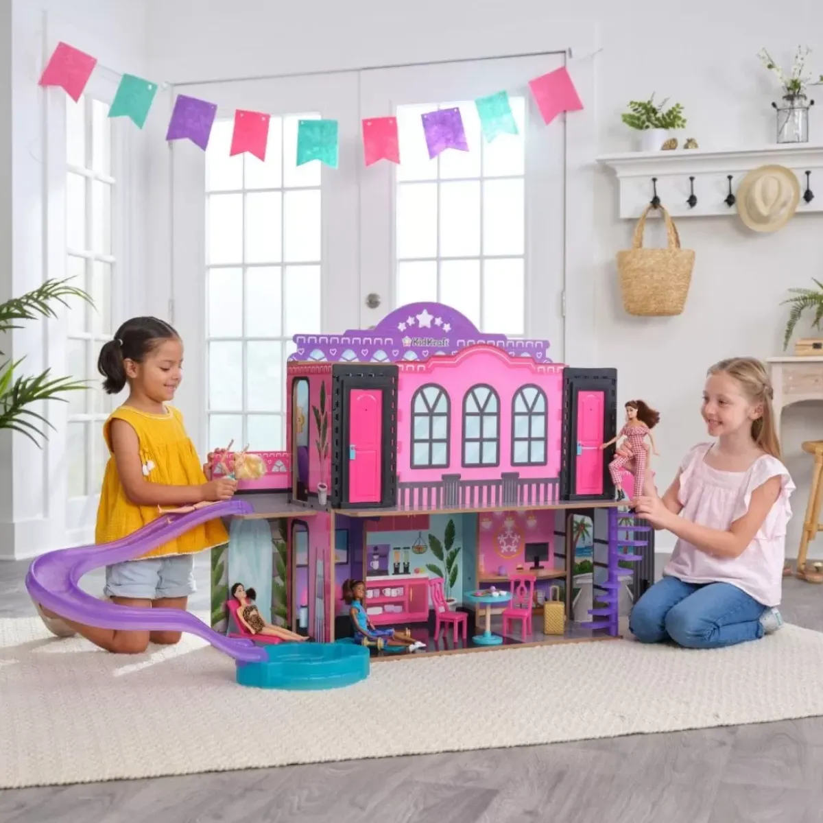 Dollhouses^KidKraft 2-In-1 Hotel & Waterslide Dollhouse