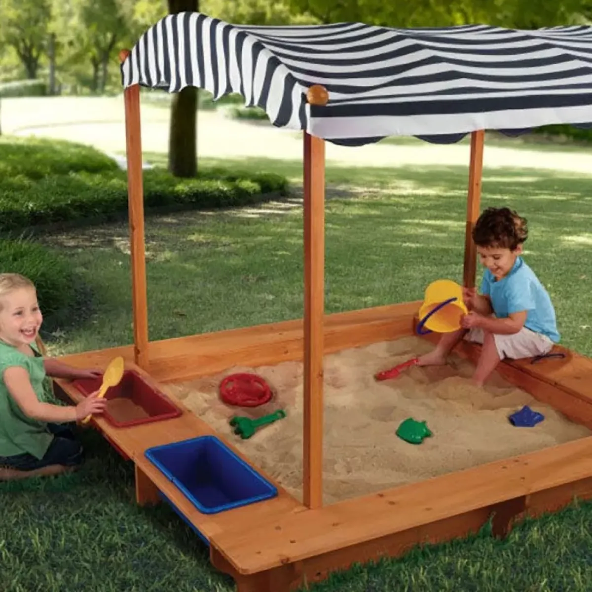Sandboxes^KidKraft Outdoor Sandbox With Canopy - Navy & White