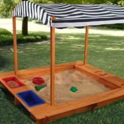 Sandboxes^KidKraft Outdoor Sandbox With Canopy - Navy & White