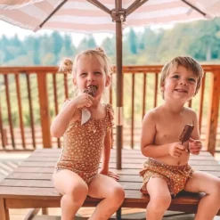 Kids' Picnic Tables^KidKraft Outdoor Table & Bench Set With Cushions & Umbrella - Oatmeal & White Stripes