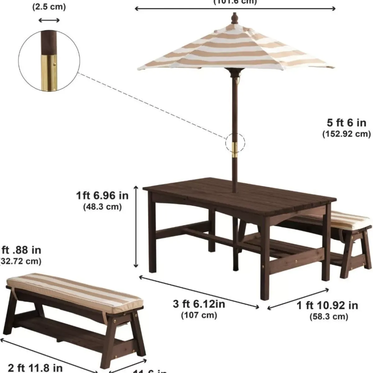 Kids' Picnic Tables^KidKraft Outdoor Table & Bench Set With Cushions & Umbrella - Oatmeal & White Stripes