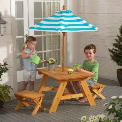 Kids' Picnic Tables^KidKraft Outdoor Table With Benches & Umbrella