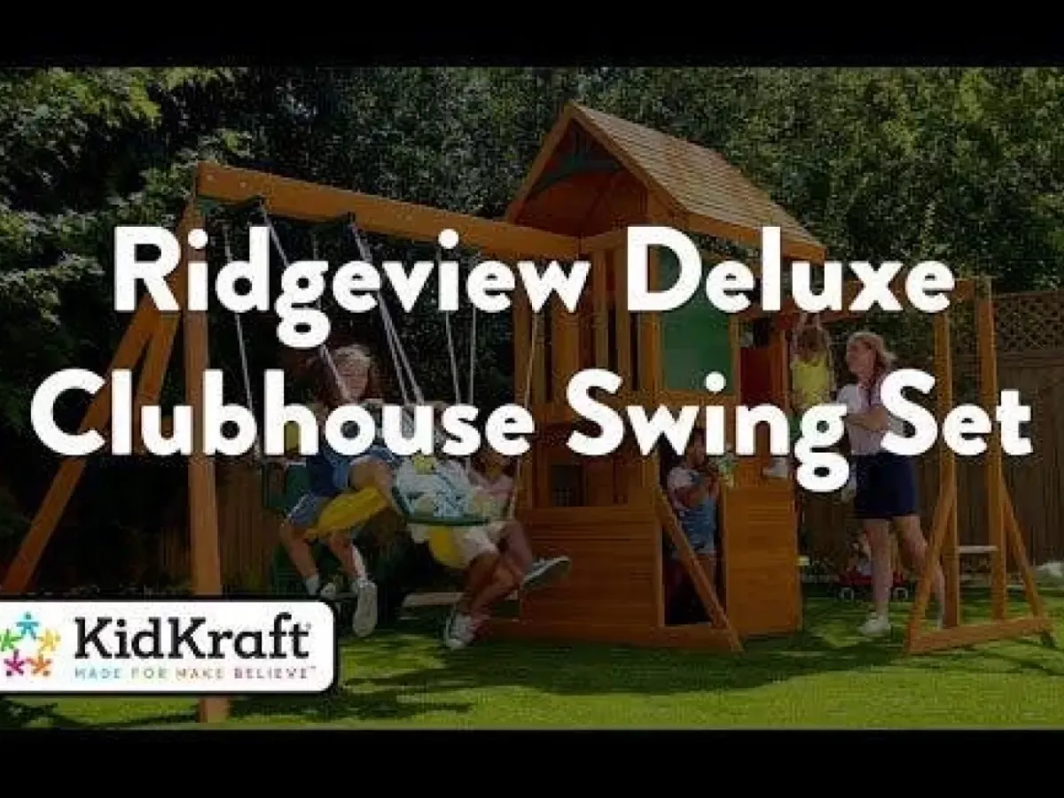 Swing Sets^KidKraft Ridgeview Deluxe Clubhouse Wooden Swing Set / Playset