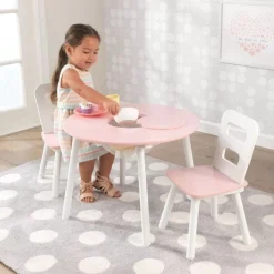 Bedroom^KidKraft Round Storage Table & 2 Chair Set - Pink & White