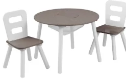 Bedroom^KidKraft Round Storage Table & 2 Chair Set - Gray Ash