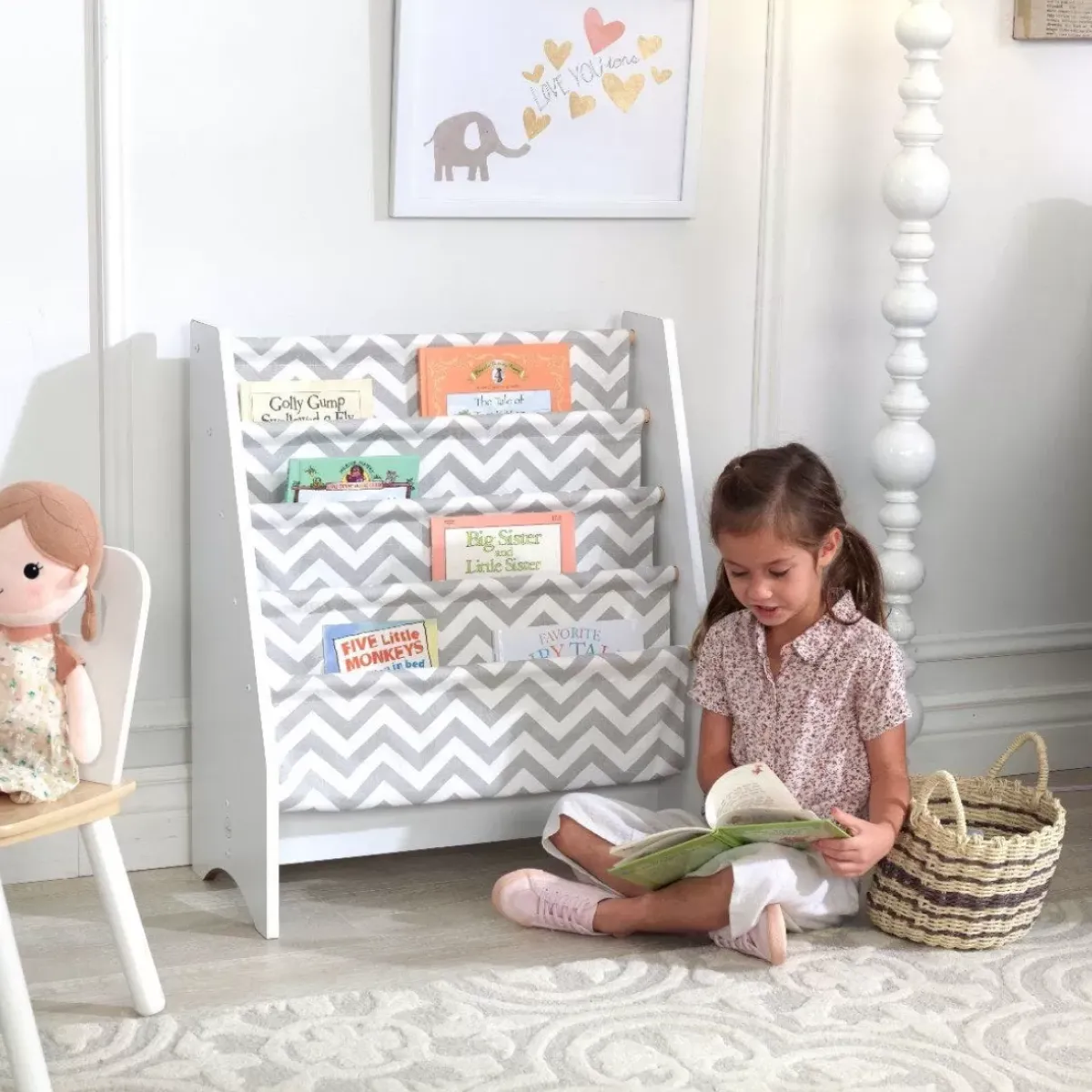 Bedroom^KidKraft Sling Bookshelf - Gray & White