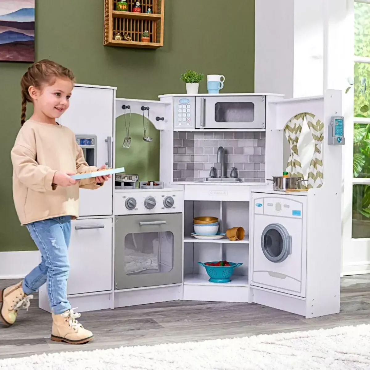 Play Kitchens^KidKraft Ultimate Corner Play Kitchen With Lights & Sounds - White