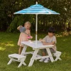 Kids' Picnic Tables^KidKraft White Outdoor Table With Benches & Umbrella – Turquoise & White Stripes