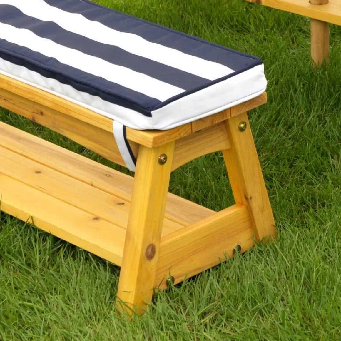 Flash Sale KidKraft Outdoor Table & Bench Set With Cushions & Umbrella - Navy & White Stripes